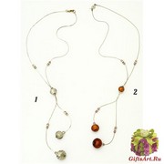 FB01 Колье легкое с тремя бусинами и кристаллами Сваровски муранское стекло