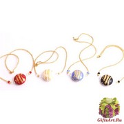 VY428 Колье с большой бусиной 42см цветное стекло