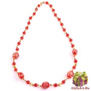 VY556 Колье 62 см с круглыми бусинами цветное стекло