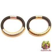 DM44b Браслет на каучуке  с золотой или серебряной тубой муранское стекло