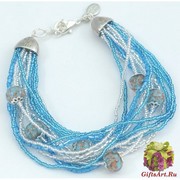 CN62/63-B Бисерный браслет для колье Мимоза и Тюльпан 16 нитей цвет бирюзовый с серебром