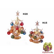 SM4248 Елка золотая на подставке с шарами и звездой H15см