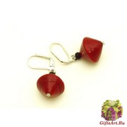 2013-36 Серьги в форме двойного конуса цв.красный линия Пикассо муранское стекло