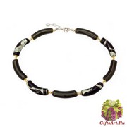 2012-67/maz(2) Колье с бусинами-тубами цвет черно-серый муранское стекло