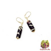 2012-67/maz(2) Серьги с бусиной-цилиндром цвет черно-серый муранское стекло