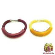 DM46(2) Браслет с матово-прозрачным центральным элементом на бисере в сетке муранское стекло