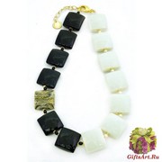 Vac/С9248 Колье двухцветное Черное и белое 45+5 см муранское стекло