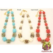 Vac/С9239 Колье Эстер 42+5 см цвет белый, бирюзовый, коралл муранское стекло