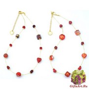 Vac/С9031/45 Колье Нежность 45см цвет красный и коралл муранское стекло