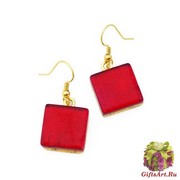 Арт.01 красный - серьги 1,5x1,5 на швензе/дужке муранское стекло