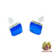 Арт.02 бирюзовый - серьги-гвоздики 1x1 см муранское стекло