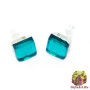 Арт. 02 морская волна - серьги-гвоздики 1x1 см муранское стекло
