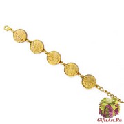 Арт.01 золотой - браслет с 5 круглыми элементами диам.1,8см муранское стекло