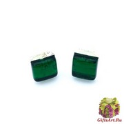 Арт.02 зеленый - серьги-гвоздики 1х1см муранское стекло