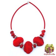 RS52/2-C Колье Матовая фантазия с тремя центральными элементами, цвет красный, муранское стекло