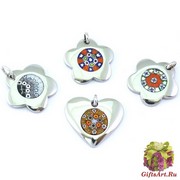 AA/CO111-113 Кулон сердце и цветок, сталь Inox и муранское стекло