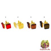 арт.00 Запонки 1,5х1,5см с золотом (теплый тон) муранское стекло