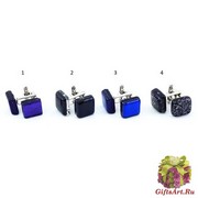 арт.00 Запонки 1,5х1,5см с серебром (холодный тон) муранское стекло