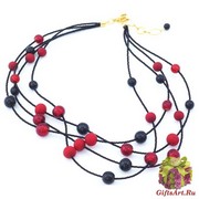 RMS18(2) Колье с мелкими бусинами линии Сен Тропе цвет красно-черный