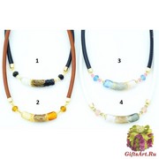 Vac/С9155 (2) Колье Алиса на натуральной коже (бусина 5 см) длина 45+5 см муранское стекло