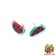 LV16 Серьги-гвоздики мини Долька арбуза 10 мм муранское стекло
