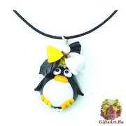 LV29 Подвеска Пингвин с цветами и листиками 5 см муранское стекло