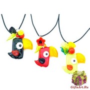 LV20 Подвеска Тукан с цветами и листиками 5 см муранское стекло