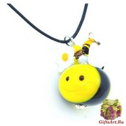 LV40 Подвеска Пчелка с цветами и листиком 4 см муранское стекло