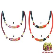 Vac/С9155 (1) Колье Алиса на натуральной коже (бусина 5 см) длина 45+5 см  муранское стекло