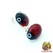 LV30 Серьги-гвоздики мини Божья Коровка 14 мм муранское стекло