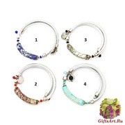 Vac/B9488 Браслет на серебристой коже 4 цвета муранское стекло