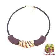 2017-57(3) Колье Верона на каучуке цвет темный аметист-горчичный-слоновая кость 45+5 см