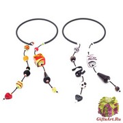 LV00 Колье-каскад Куб цвет красно-оранжевый и черно-белый муранское стекло