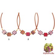 S827(2) Колье Лолита 3 квадрата 20х20 на коже 50+4 см  муранское стекло