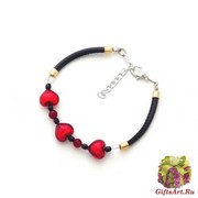 S895 Браслет RED PLANET на коже 20+4 см  муранское стекло