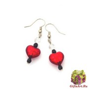 S895 Серьги-сердечки Red Planet муранское стекло