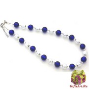 S860 Колье Арктика серебро-кобальт 50+4см муранское стекло