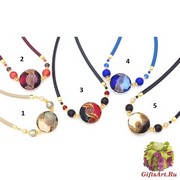 Vac/C9287 Колье Беатриче на коже 48+5см муранское стекло