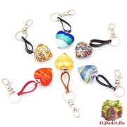 PC9620 Брелок-сердце на коже муранское стекло