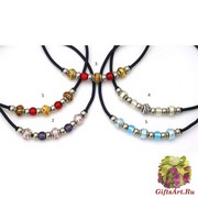 PND5(2) Колье на каучуке 50см. с бусинами типа Пандора муранское стекло