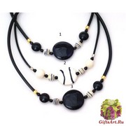 S996 Колье на коже White Noir 3 цвета муранское стекло