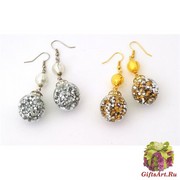Vac/O9715 Серьги ШАР c кристаллами (золото, серебро) муранское стекло