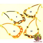 Vac/С9950(3) Колье Сердечные узы на коже 48+4 см муранское стекло