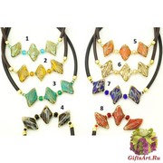 Vac/C9320 Колье Diamonds с 3 бусинами-ромбами на коже муранское стекло