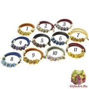 NV Браслет с 5 бусинами на коже муранское стекло