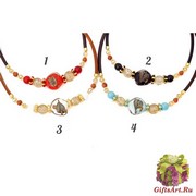 Vac/G6 Колье с кальцедоновой бусиной на коже 45+5 см муранское стекло