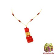 2018-36/maz Колье красное 3 вертикальные бусины 45+7 см муранское стекло
