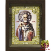 Икона освященная &quot;Николай Чудотворец&quot;, 18x24 см, со стразами, в деревянном киоте 24x30 см, 24x30 см