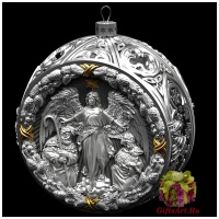 Серебряный ёлочный шар Ангел Рождества. Серебро 925 пробы. Диаметр 8 см. Россия Подарочная упаковка.