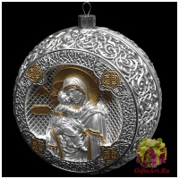 Серебряный ёлочный шар Богоматерь Владимирская. Серебро 925 пробы. Диаметр 8 см. Россия Подарочная упаковка.